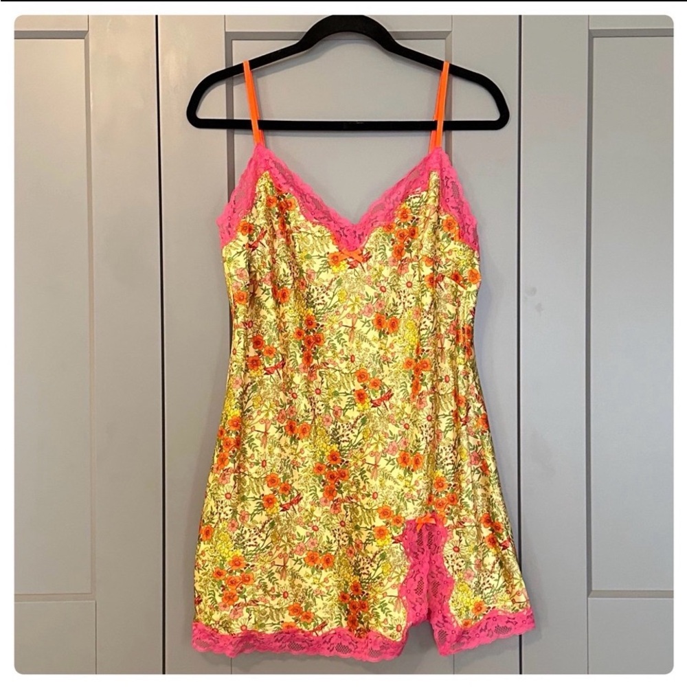 Victoria's Secret Floral Chemise with Pink Lace